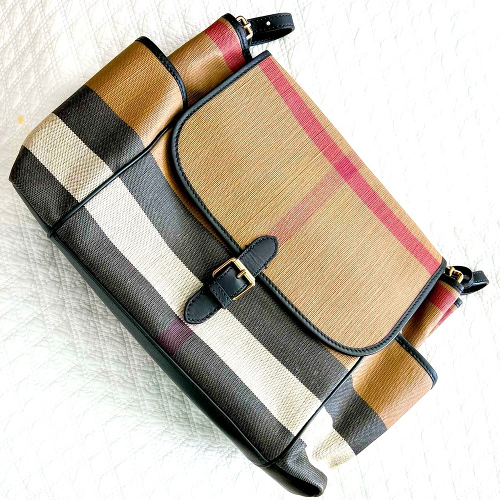 Authentic Burberry Plaid Coated Diaper Bag, Excellent Condition